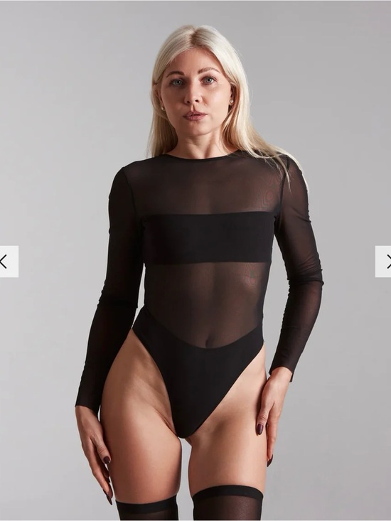 Harna Tops - NWT Harna Sheer Long-Sleeve Black Matte Mesh Bodysuit